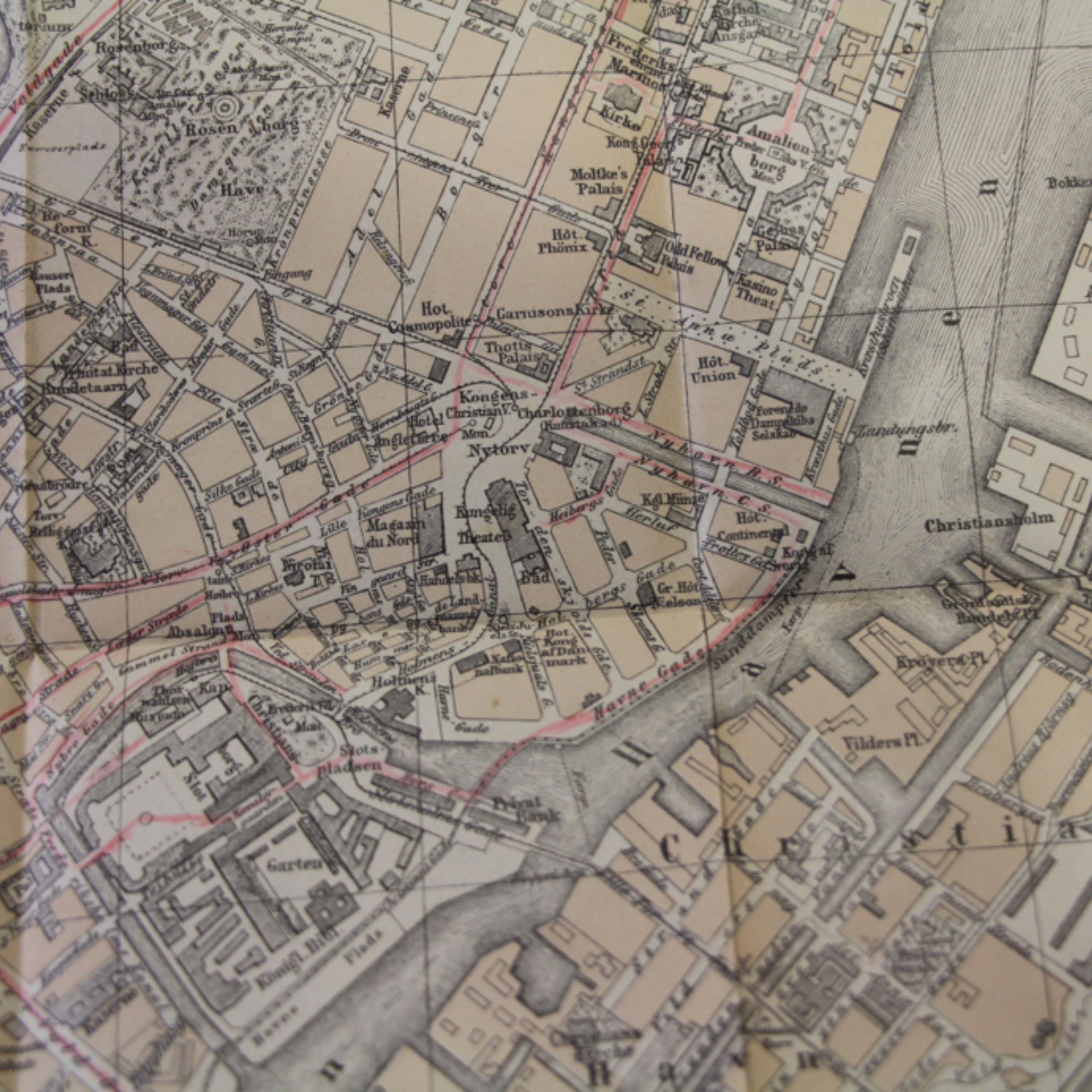 Zoomed in image of a historic map of Copenhagen.